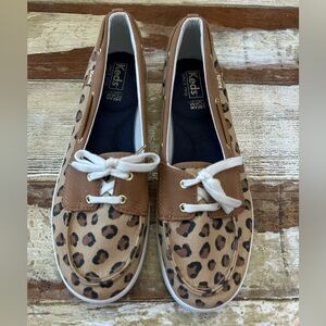 Keds Beige Tan leopard Print Slip On Women's Memory Foam Sneaker Size 8 EUC
